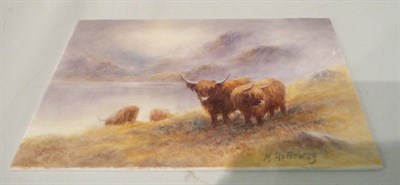 Lot 68 - Bronte painted plaque by M Holloway of highland cattle