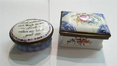 Lot 78 - Georgian oval patch box 'Look without and think of me. Look within my love you'll see' and a...
