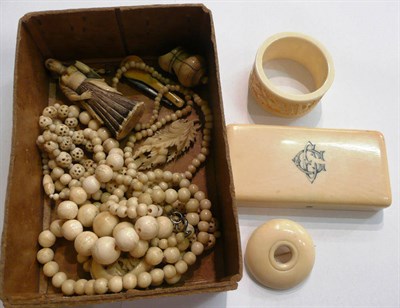 Lot 84 - Box of miscellaneous, ivory beads, etc