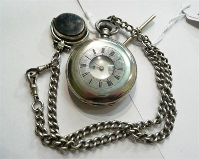 Lot 106 - Silver cased Longines half hunter pocket watch, silver albert and fob