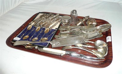 Lot 164 - A cased set of six silver apostle spoons, plated flatware, crumb scoop and nut crackers