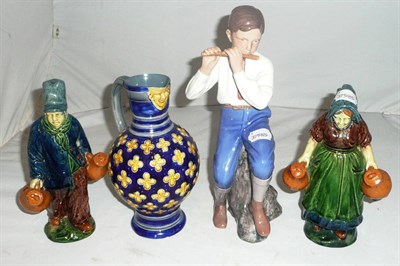 Lot 166 - Pair of Continental stoneware figures, a Minton jug and a Copenhagen figure