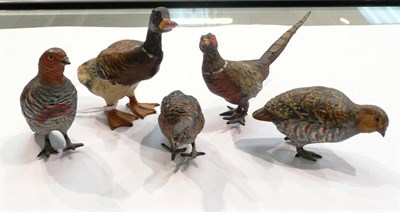 Lot 242 - Five Austrian cold-painted bronze game birds