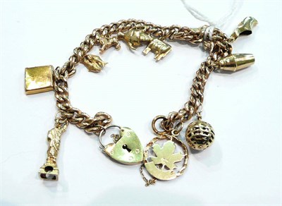 Lot 244 - Assorted charms hung on a plated bracelet