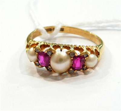 Lot 252 - An 18ct gold, split pearl, ruby and diamond ring