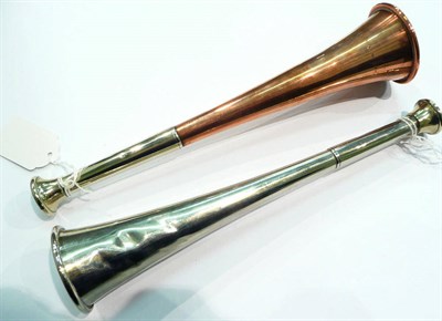 Lot 264 - Silver plate Hunting Horn by Kohler and Sons, London, another in copper