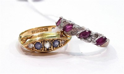 Lot 269 - A Victorian sapphire and diamond five stone ring and a ruby and diamond dress ring