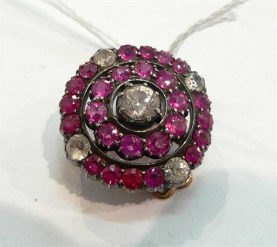 Lot 291 - A Victorian white sapphire and ruby target brooch