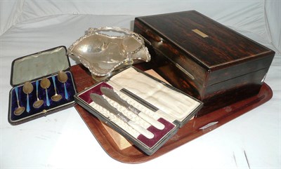 Lot 311 - A Sterling silver basket, cased flatware and a box marked 'LUND'