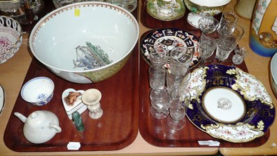 Lot 319 - Porcelain punch bowl, Royal Crown Derby Imari plates, another, drinking glasses etc