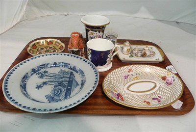 Lot 330 - A tray of assorted ceramics including an 18th century small Delft plate