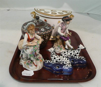 Lot 335 - A reproduction bough pot, a cloisonne vase, a pair of dalmation inkwells etc