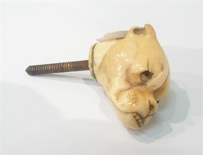 Lot 341 - Ivory walking stick handle in the form of a mastiff