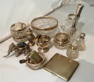 Lot 342 - Small quantity of silver and plated items incuding vestas, pin cushion, cigarette case, silver...