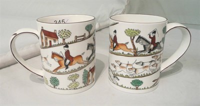 Lot 345 - Pair of Crown Staffordshire 'hunting scene' mugs