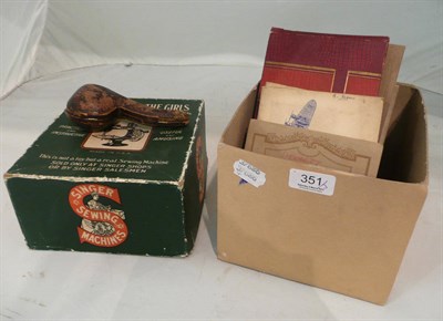 Lot 351 - Cigarette cards, Meerschaum pipe in fitted case and a Singer sewing machine for girls in box