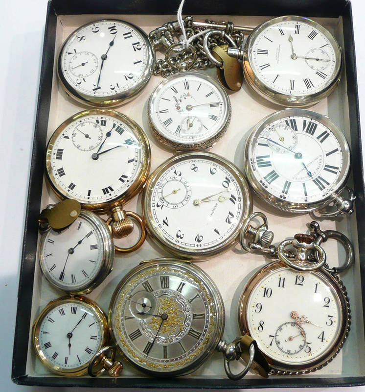 Lot 370 - Two pocket watches stamped 0.935, pocket watch stamped 0.800, pocket watch stamped fine silver, two