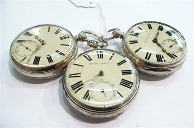 Lot 373 - Three silver open faced lever pocket watches