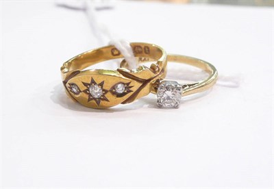 Lot 377 - A Victorian 18 carat gold diamond ring and a diamond solitaire ring