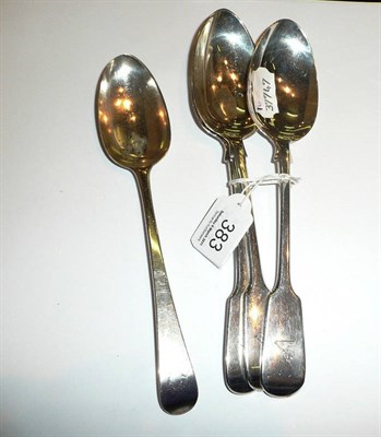 Lot 383 - Four silver table spoons 9oz approximately