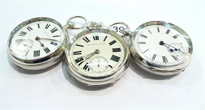 Lot 394 - Three silver open faced pocket watches