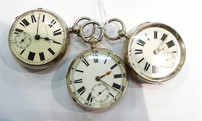 Lot 406 - Three silver open faced lever pocket watches