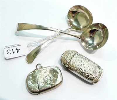 Lot 413 - Cream ladle - Smith & Fearn, London, 1789; another cream ladle, and two vesta cases (4)