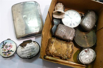 Lot 417 - Silver cigarette box, patch boxes, vesta cases and enamel pill box