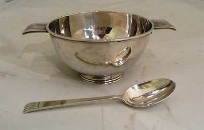 Lot 420 - Silver twin-handled bowl and a matching silver spoon