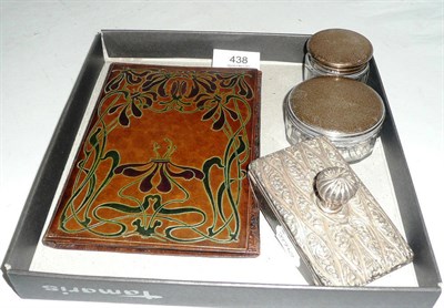 Lot 438 - Two silver lidded jars, silver-backed blotter and a photo frame