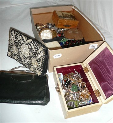 Lot 444 - Box of costume jewellery, handbags, etc