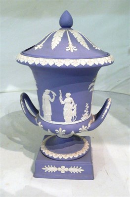 Lot 446 - A Wedgwood Jasperware lidded campana urn