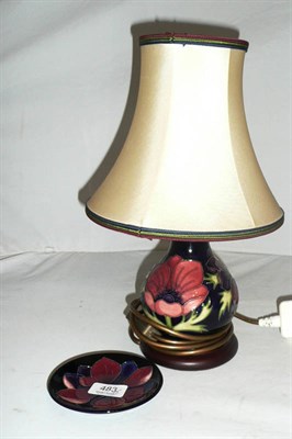 Lot 483 - A Moorcroft 'Anemone Tribute' lamp and a Moorcroft 'Anemone' tribute dish numbered 34/94