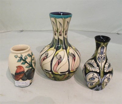 Lot 507 - A Moorcroft 'Lily Come Home' vase designed by Emma Bossons, numbered 17, a Moorcroft 'Plum'...