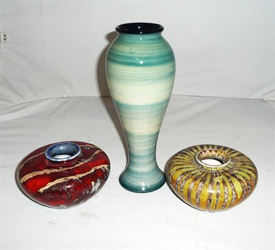 Lot 513 - Two Black Ryden vases: Baltic Amber and Flambe and a Moorcroft colour trial vase (3)