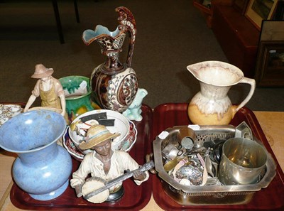 Lot 515 - Royal Dux figure (a.f.), Imari bowl, Wade Heath dog, plated ware, brassware etc