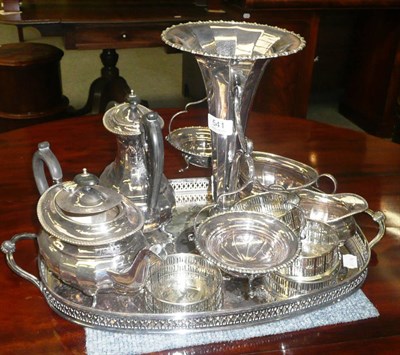 Lot 541 - A plated epergne, four piece tea set and sundries