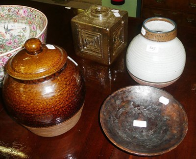 Lot 542 - David Lloyd Jones studio pottery stoneware vase, Coxwold jar and cover, a Lars Berusten bowl...