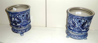 Lot 552 - Pair of German salt glazed stoneware plant pots on stands