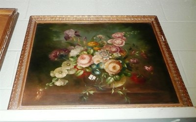 Lot 565 - Oil on board, still life of flowers