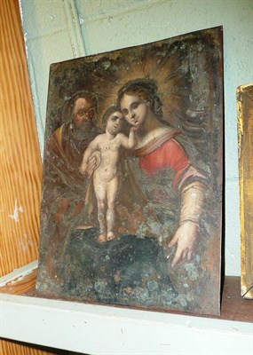 Lot 573 - Oil on copper depicting the holy family