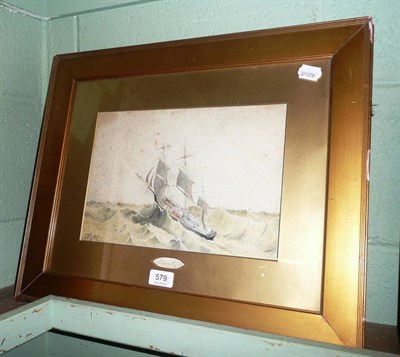 Lot 579 - A pair of 19th century watercolours of ships with paper sails, in gilt frames