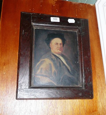 Lot 588 - Portrait of Jacob Telson, oil on panel with carved initials on reverse