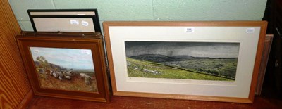 Lot 594 - Various pictures including a watercolour of sheep by Bothams and Piers Browne (8)