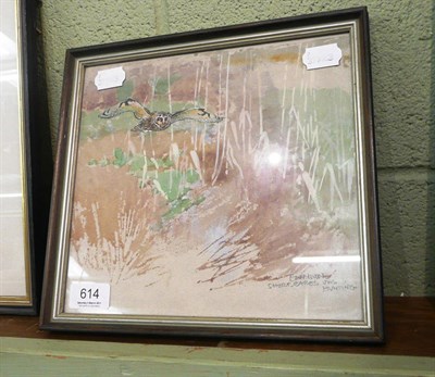 Lot 614 - Watercolour sketch of a short-eared owl hunting by Eric Arnold Robert Ennion (1900-1981)