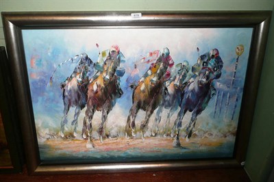 Lot 619 - Anthony Veccio (American b. 1949) 'The Winning Post' signed oil on canvas