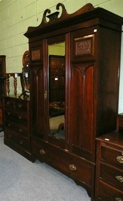 Lot 643 - Five drawer chest of drawers, a wardrobe and a four drawer dressing table