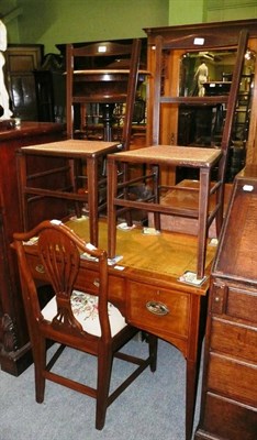 Lot 744 - 19th century inlaid mahogany desk and three chairs