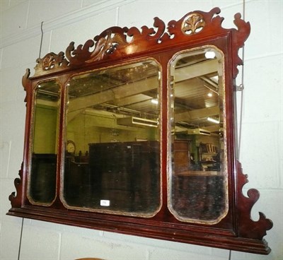 Lot 776 - Mahogany fret carved overmantel mirror (a.f.)