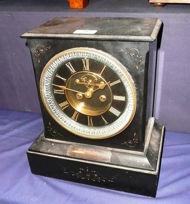 Lot 792 - A black slate mantel clock with presentation plaque to the front (a.f.)